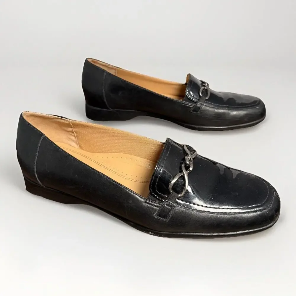 Trotters Black Leather Loafers Women’s Size 10M Chain Accent Made in Brazil - Picture 8 of 12